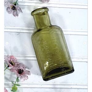 Vintage French Gloss Glass Bottle Embossed Whittemore Boston Yellow Green